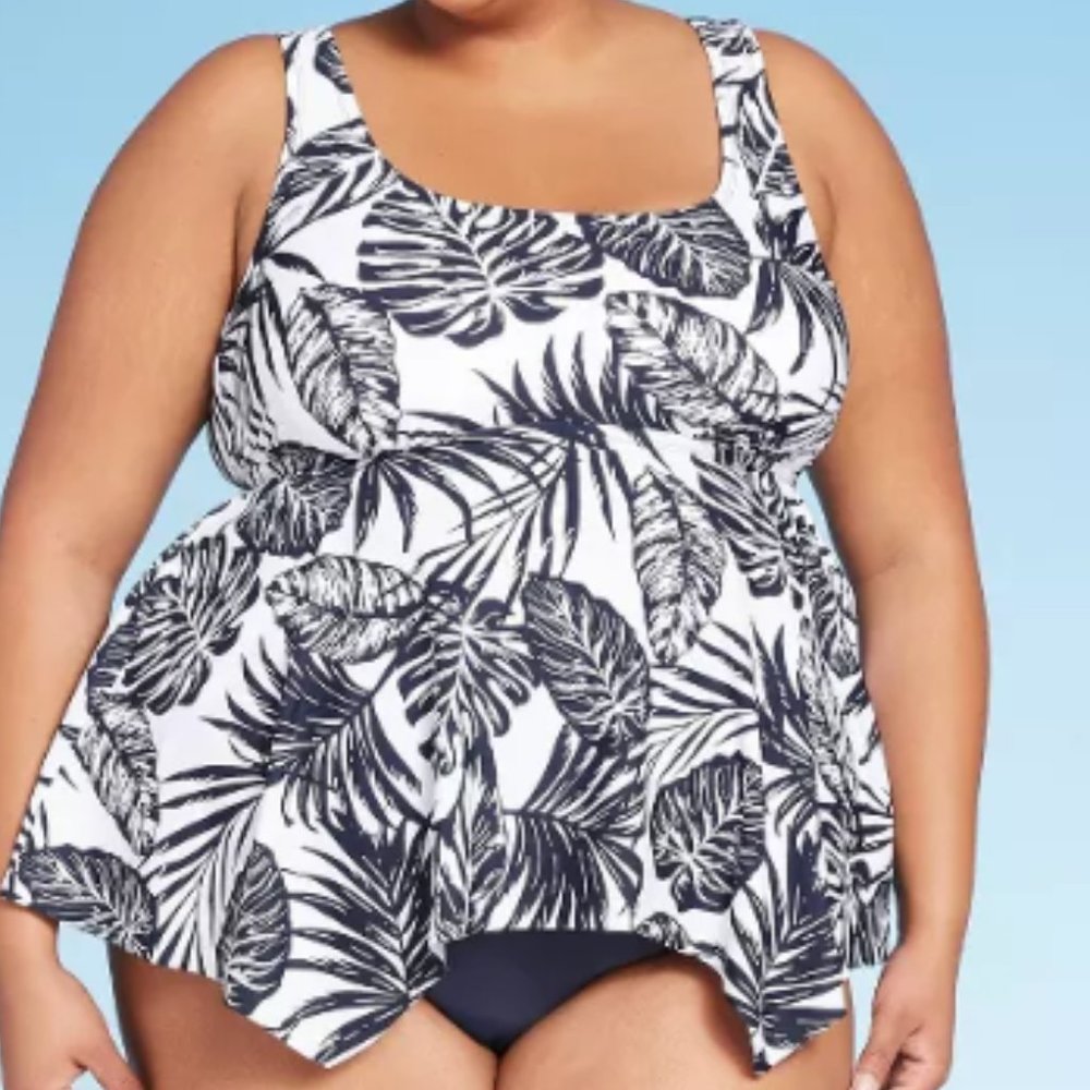 Kona Sol White/Black leaf Tankini Top sz 24W
